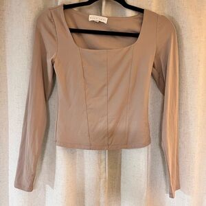 Tan Fitted Blouse with Long Sleeves